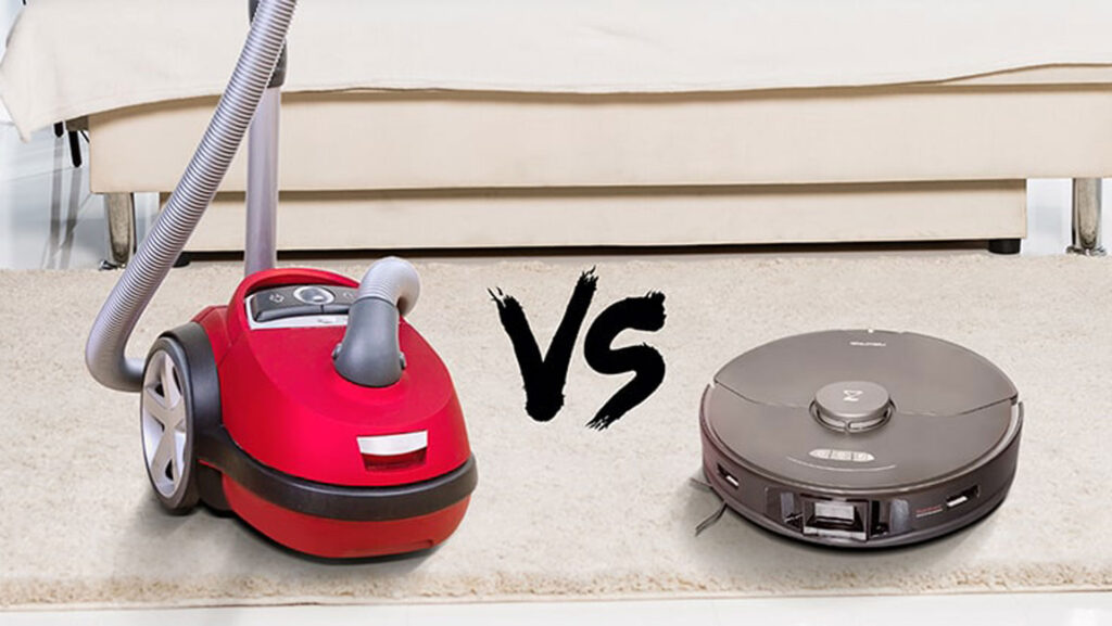 Traditional vacuum cleaner vs. robot vacuum cleaner